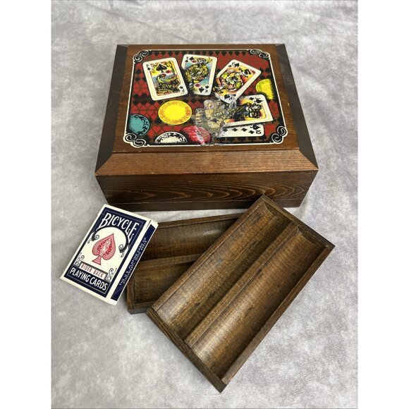 Wooden Genghis Khan Poker Chip Box Vintage 60s MCM Rare Case